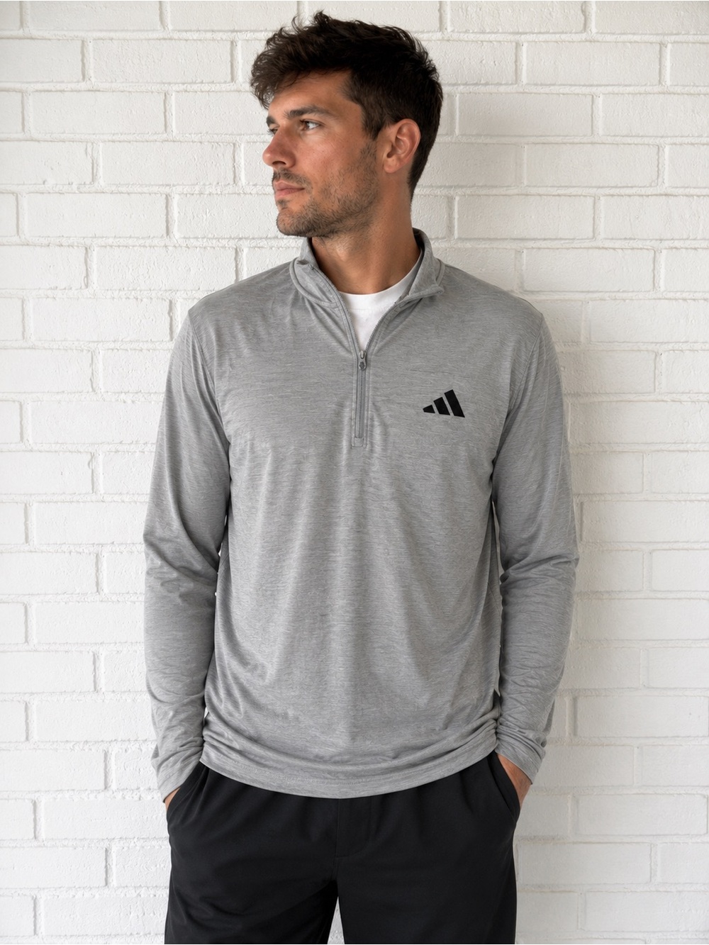 Adidas Men’s Gray Regular Fit 1/4 Zip Hooded Performance Pullover Medium